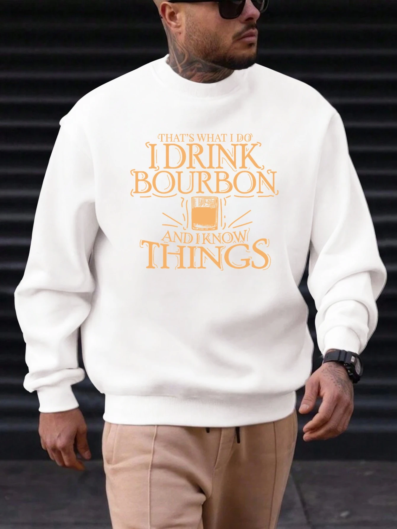 

2025 New Sweatshirt For Men's I DRINK BOURBON Pattern Printing Cotton Round Neck Fashion Casual High Quality Daily Top Clothing