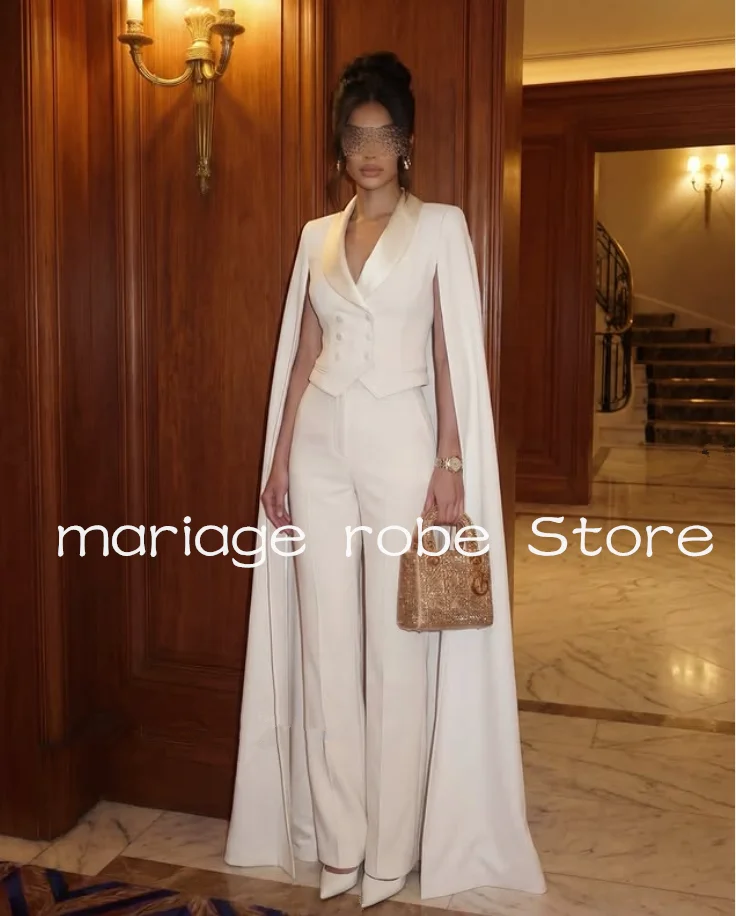 Two Pieces Long Evening Formal Dresses with Flowing Cape Wide Trousers Arabic Bespoke Prom Party Gala Gown Customized