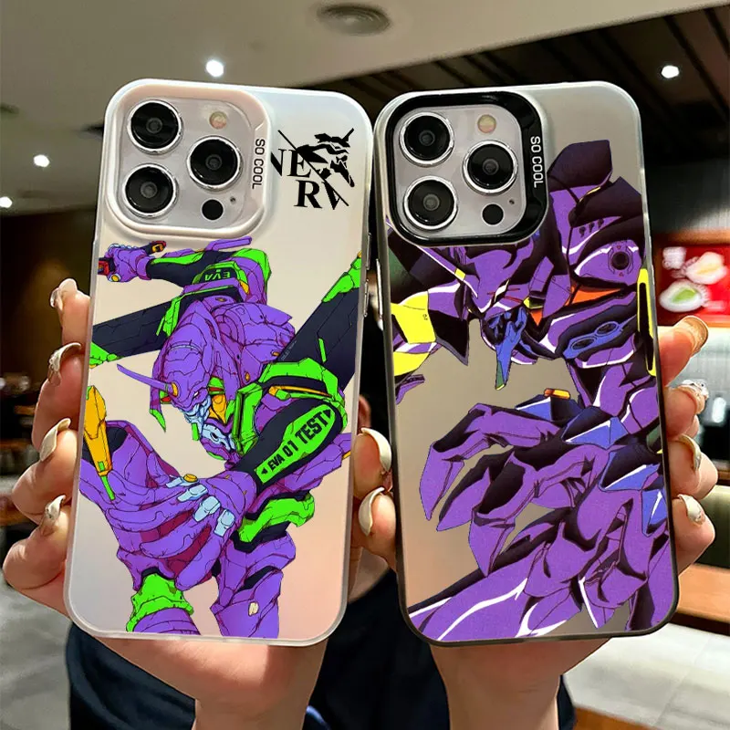 Evangelion Anime Cool For Apple iPhone 15 14 13 12 11 XS XR X Pro Max Plus Soft Colorful Silver Phone Case