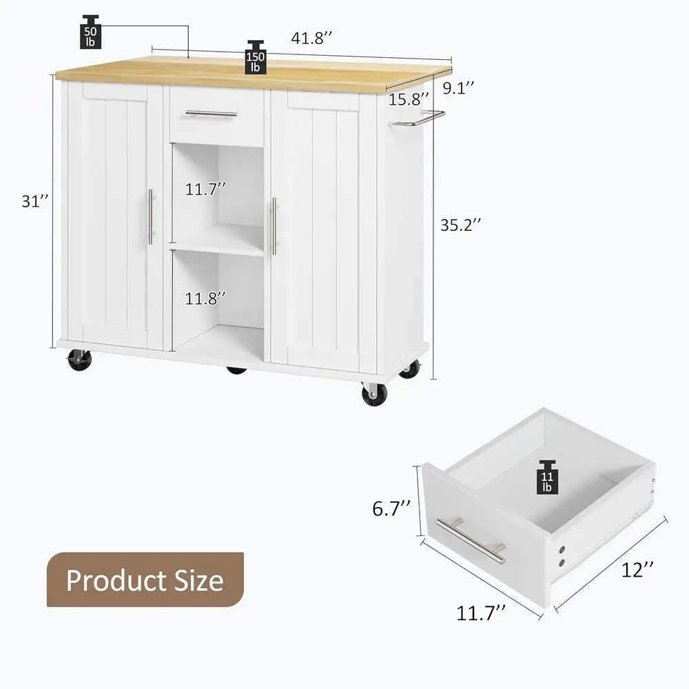 عربة جزيرة المطبخ على طراز المزرعة البيضاء مع أوراق متدلية وبار المناشف ودرج تخزين #2