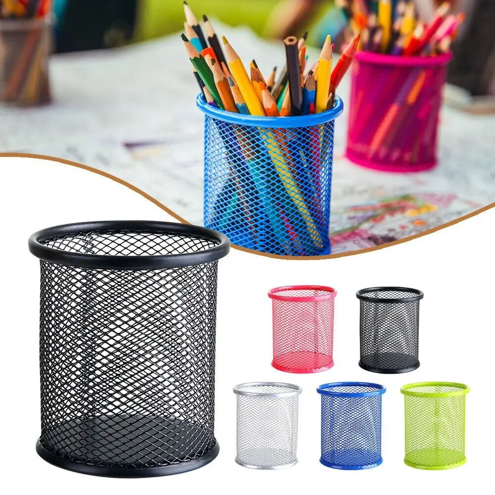 Round/Square Office/School Pencil Storage Stationery Organiser Storage Case Mesh Pen Pot Pen Holder