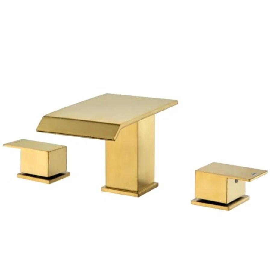 

Roman Tub Faucet for Bathroom, Brushed Gold Brass, Waterfall Spout with 2 Handles, High Flow Deck Mount Bathtub Faucet Set