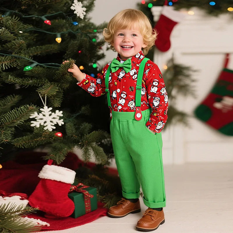 

Baby Boys 2PCS Suspender Outfit Christmas Party Holiday Formal Show Birthday Wedding Pageant Gentleman Performance Clothes Set