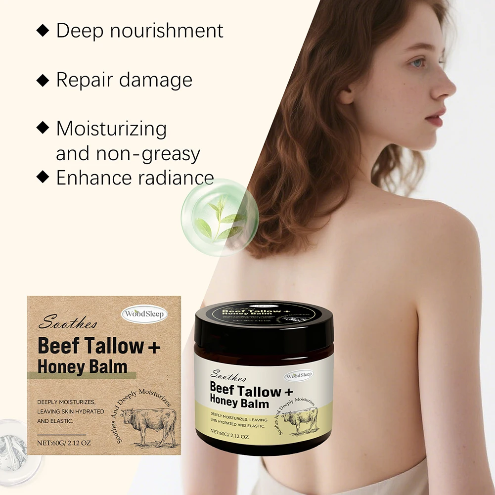 60g Beef Tallow For Skin Beef Tallow Honey Balm For Skin Care Natural Grass-Fed Beef Tallow Deep Moisturizing For Face Body