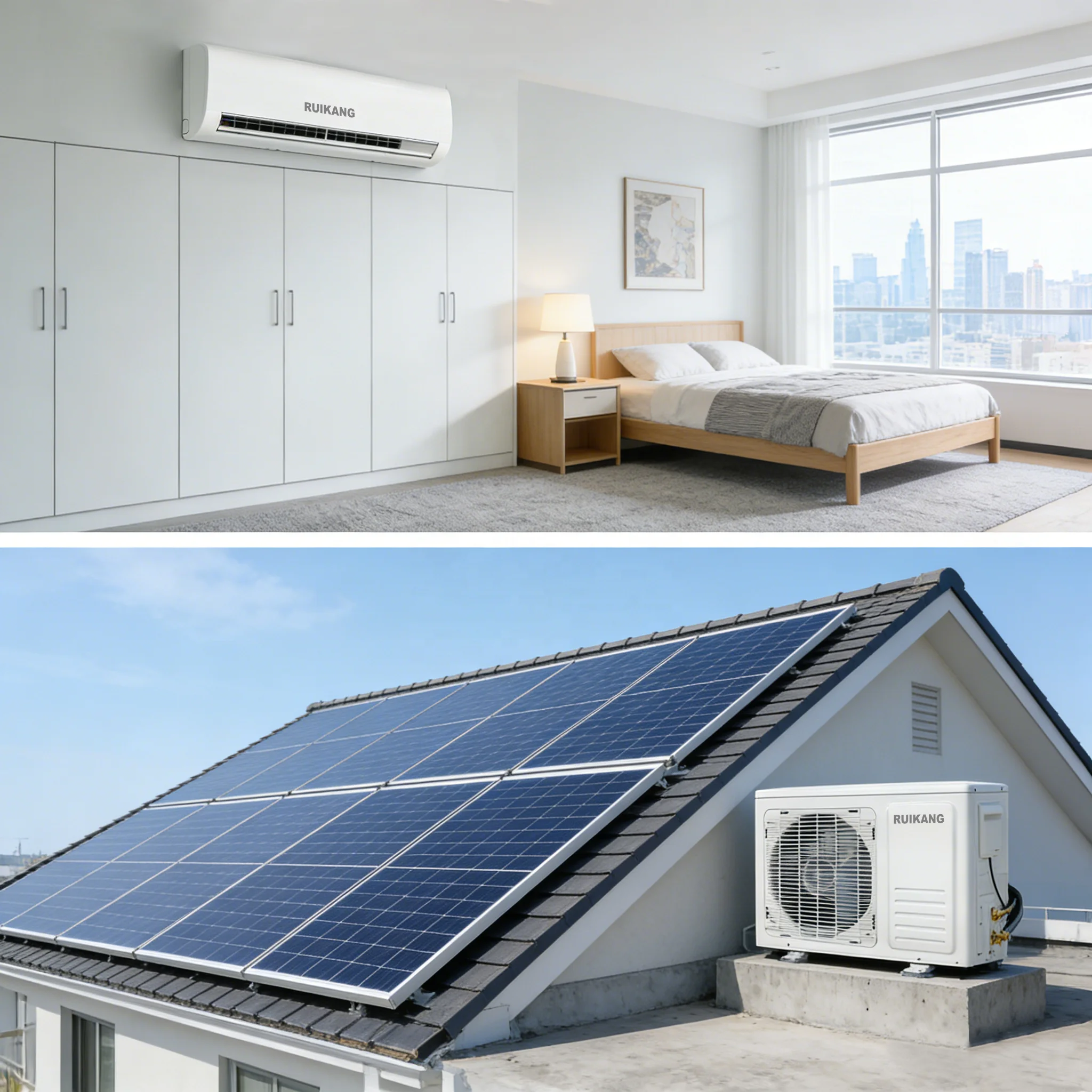 Solar Split Wall Mounted 1.5p 220V Energy Saving Inverter 12000btu Hybrid Cooling Heating Unit Household AC