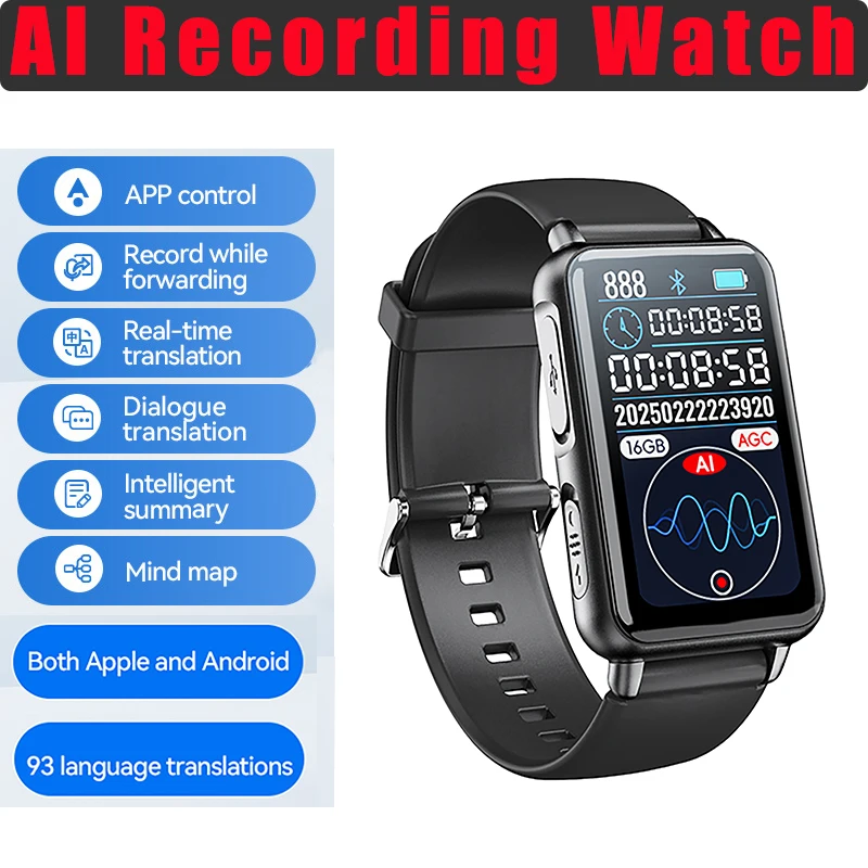 

Smart Recording Watch AI Recorders 93 Languages Intelligent Real-time Transcription Translation Conversation Recording Bracelet