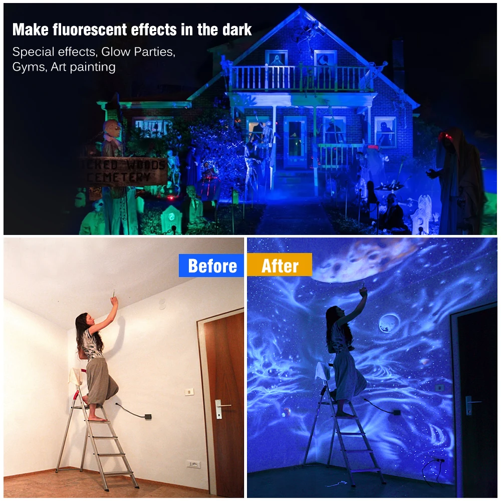 UV Flood Light Fluorescent Stage Lamp 220V 50W 100W Ultraviolet LED Black Light Waterproof Floodlight Party Halloween Decoration