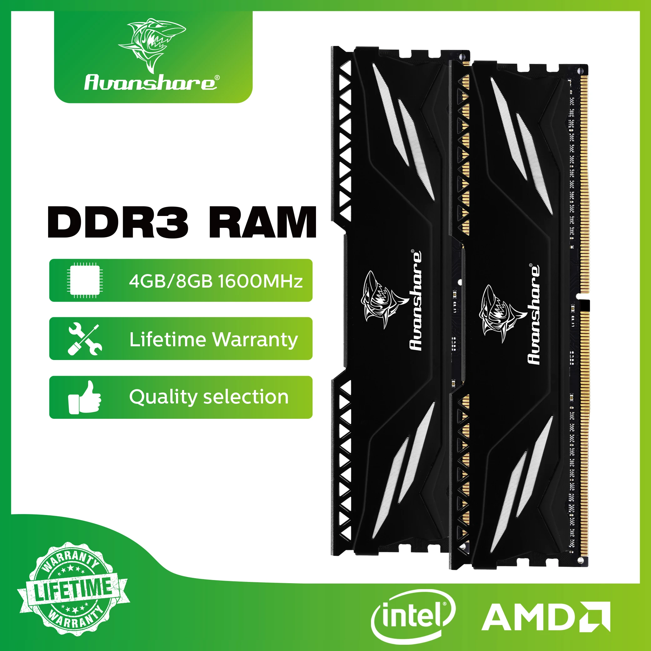 

Avanshare Ram Memory DDR3 4GB 8GB 1333MHz 1600MHZ PC3 10600 12800U 1.5V UDIMM Memoria Ddr3 RAM With Heat Sink