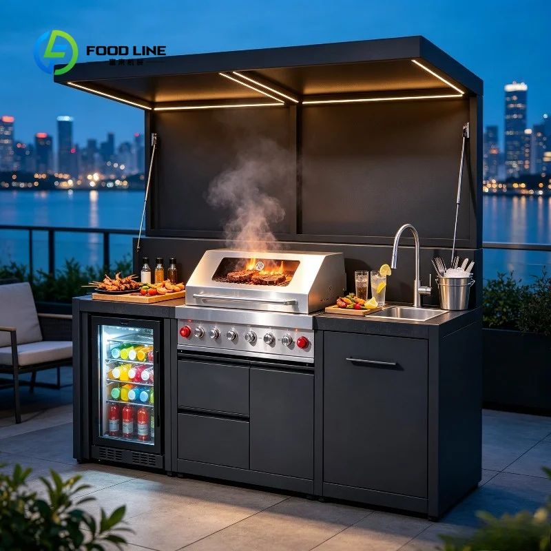 Customized Industrial Rust-Proof Patio Courtyard 304 Stainless Steel Kitchen Shed Folding Outdoor Kitchen Pod