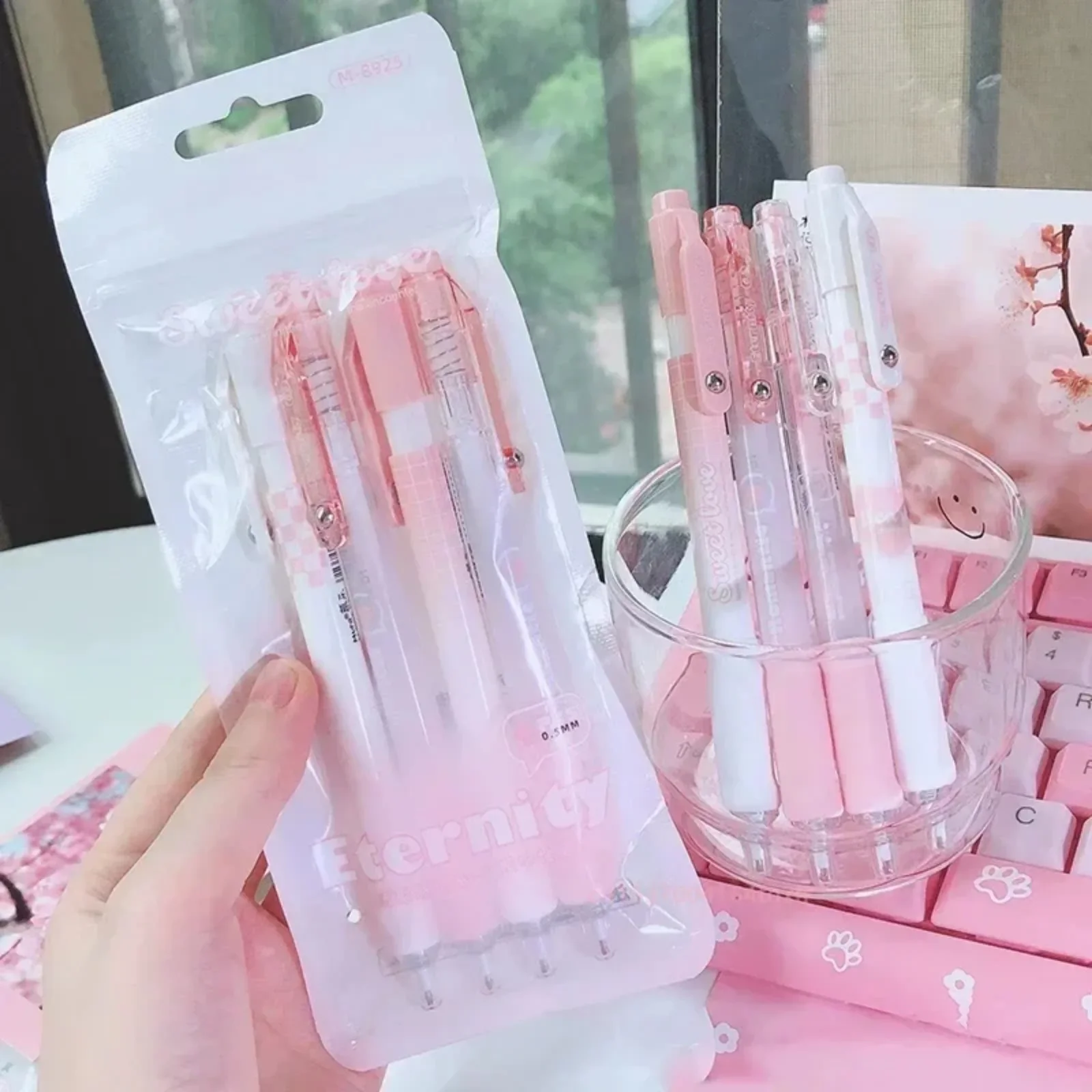 

High Aesthetic Blush Pink Retractable Gel Pen - ST Nib Exam/Study Writing Pen Office Supplies & Students Stationery Signing Pens