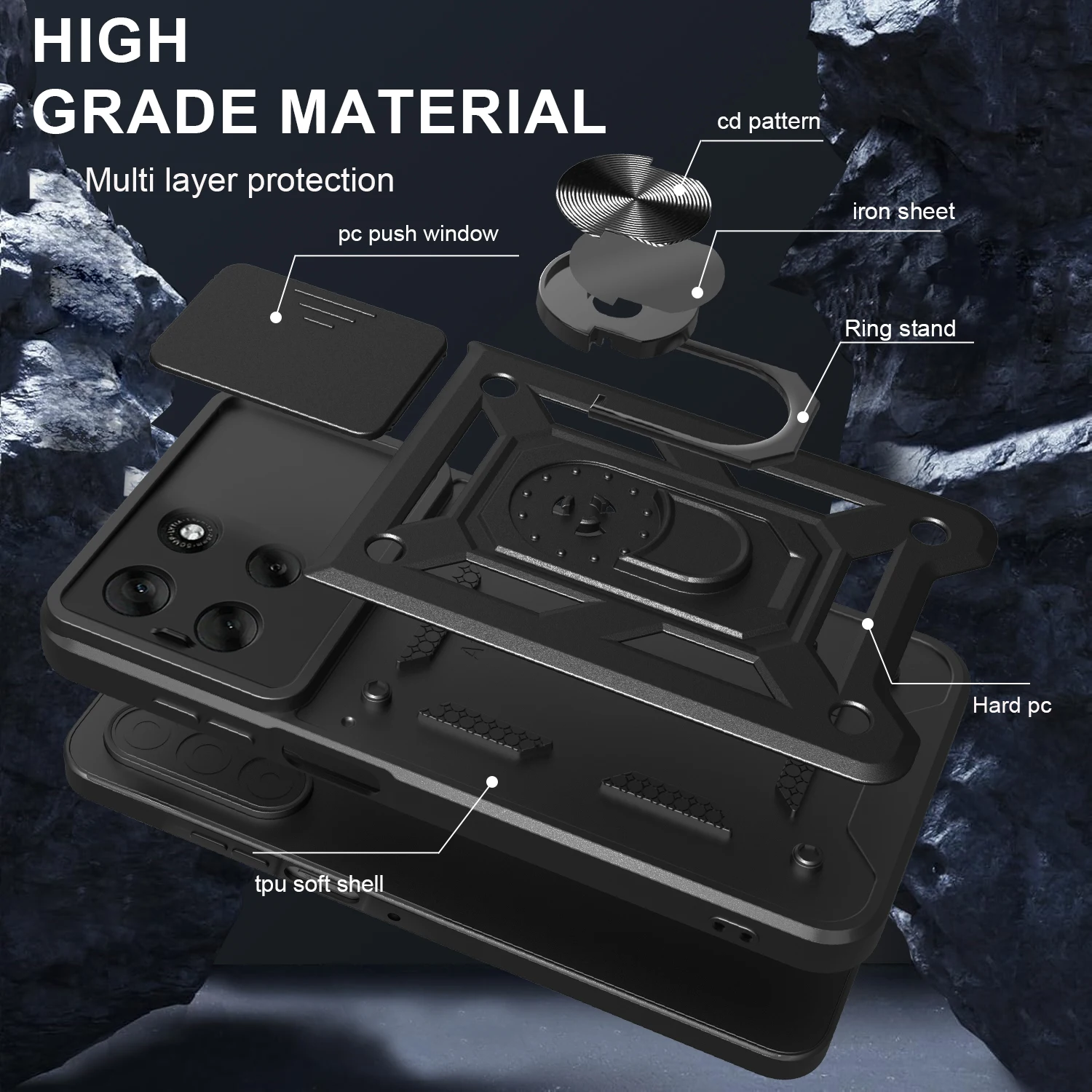 모토로라 모토 G56 슬라이드 카메라 보호 스탠드 폰 케이스 모토 G55 5G 커버용