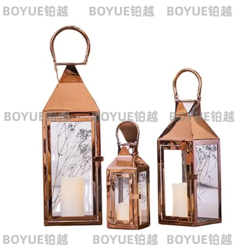 Gold Stainless Steel Wind Lamp Glass Candle Holder Retro Crystal Aromatherapy Ornament Romantic Wedding Home Decor