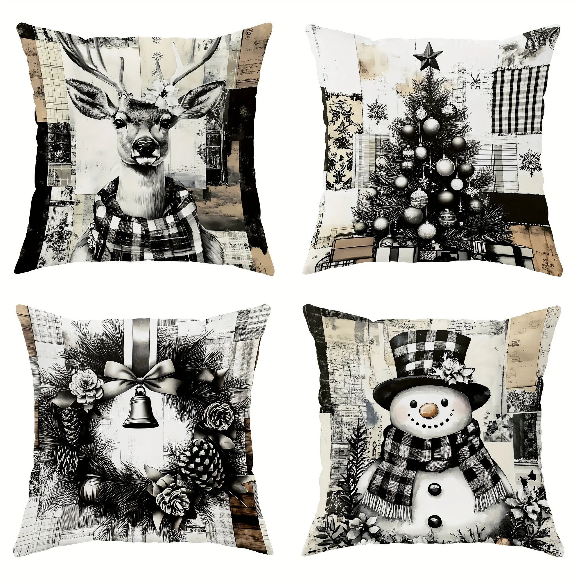 

polyester pillowcase with a snowman and tree design, suitable for sofa and bedroom decoration, without filling material.