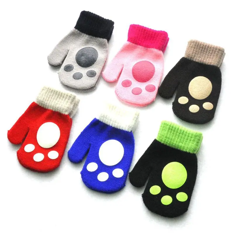 Cute Footprint Children Knitted Gloves Anti Ranatching Adhes