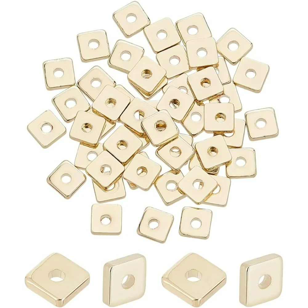 

14K Filled 44mm 50pcs Flat Square Spacer Beads Brass Loose Beads Metal Square Beads Spacers for Stackable Bracelet Necklace