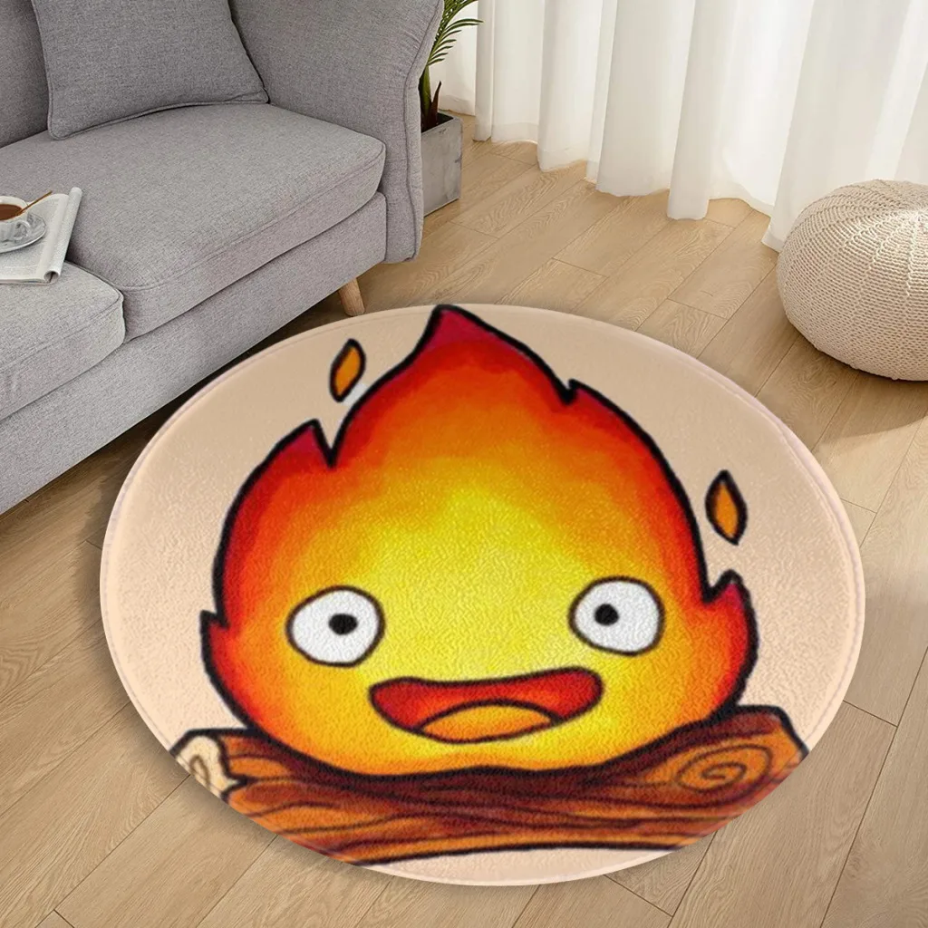 Flame calcifer  Circular Carpet Flannel  Interior Home Decorations Dressing