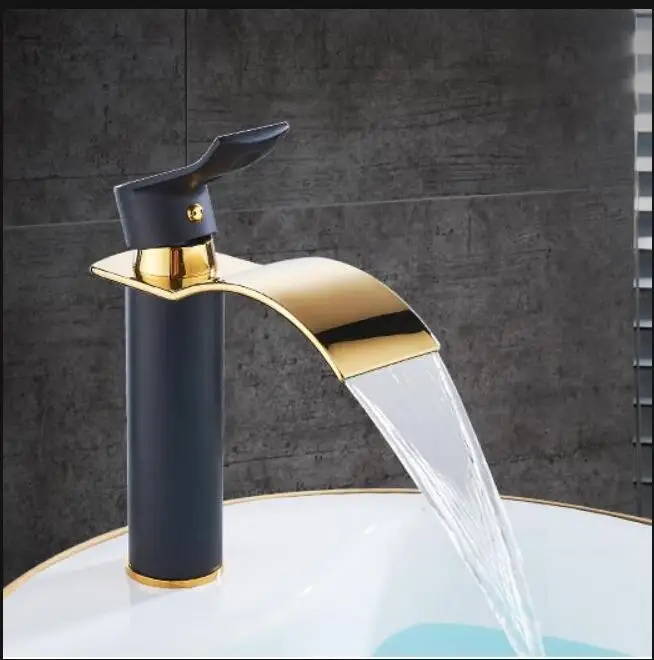 Wastafelkraan Goud en wit Watervalkraan Messing Badkamerkraan Badkamer Wastafelkraan Mengkraan Warme en koude wastafelkraan