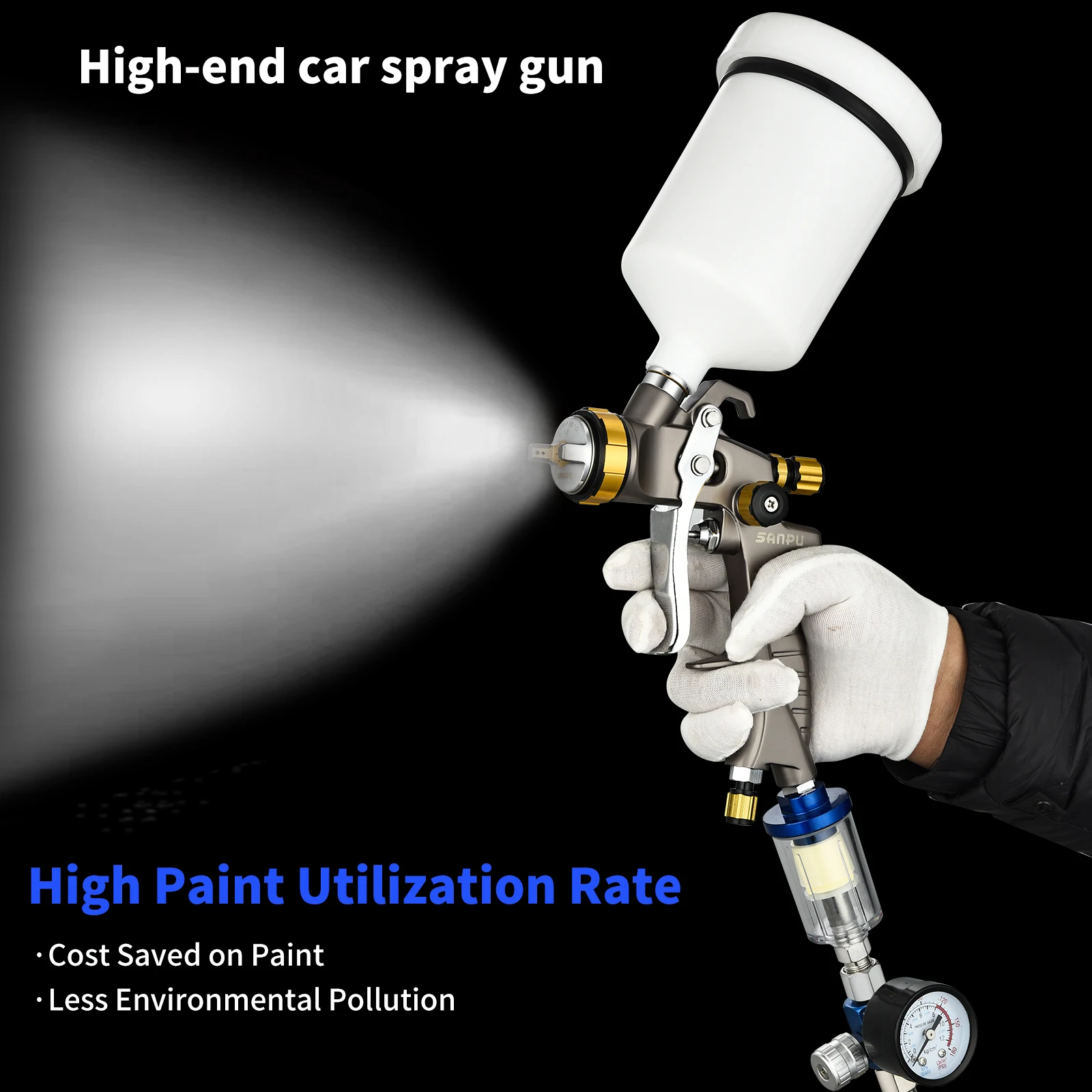 1.3 مللي متر 600 متر HVLP مسدس رش الهواء الهوائي مجموعة أدوات الألومنيوم القابلة للتخصيص فوهة لتطبيق الطلاء OEM تتضمن #6