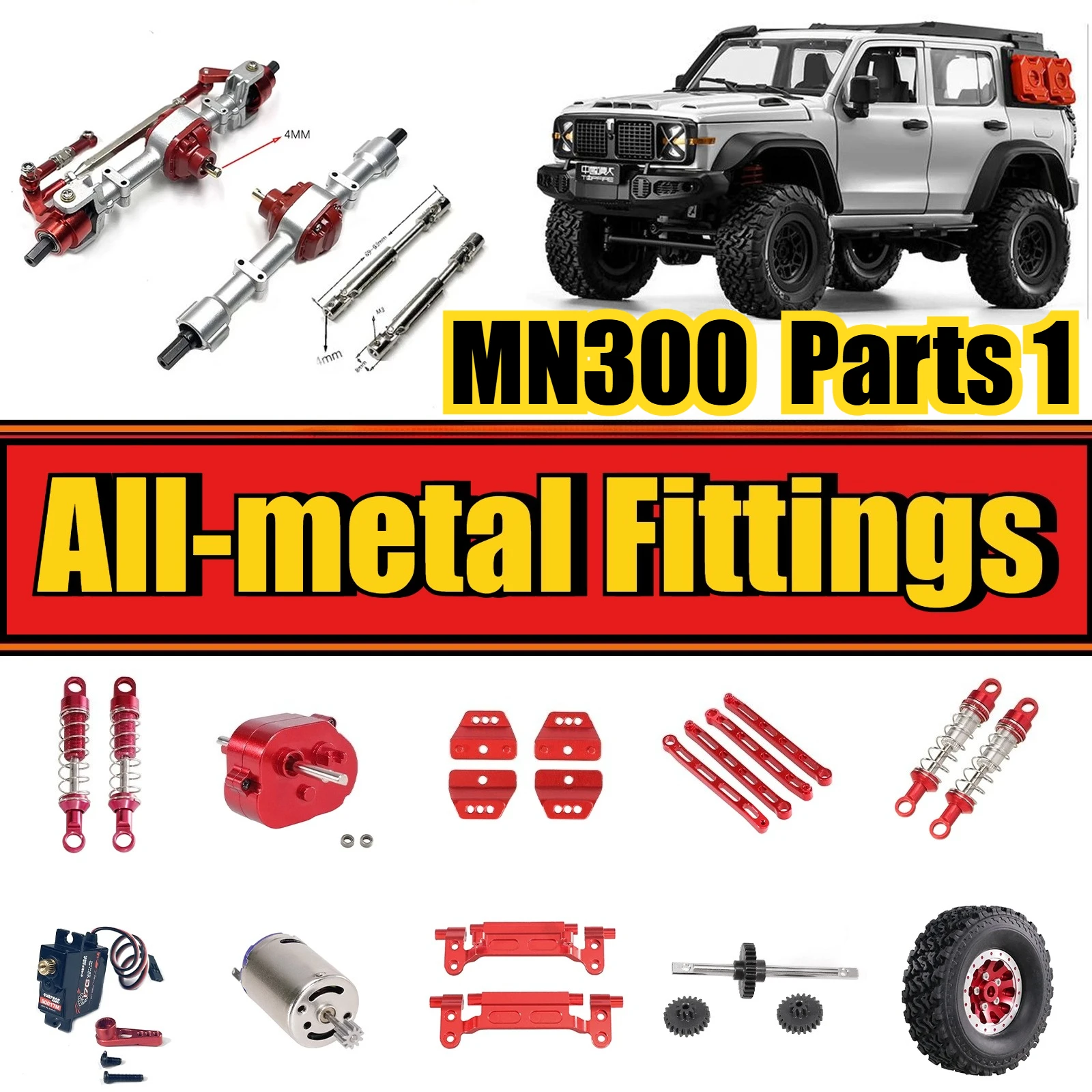 

MN 1/12 MN300 RC Car Parts All-metal Upgrade Front and Rear Axle Pull Rod Seat Shock Absorber Servo Modification Accessories 1