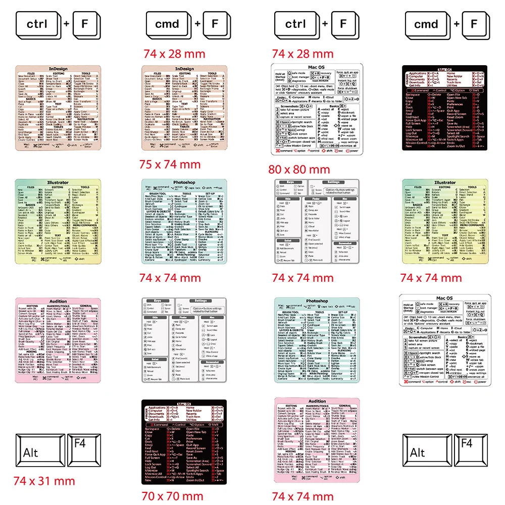 Autocollant de raccourci pour ordinateur portable ou PC, guide du clavier de référence rapide, Windows, Word, Excel, Adobe Photoshop, 30 pièces