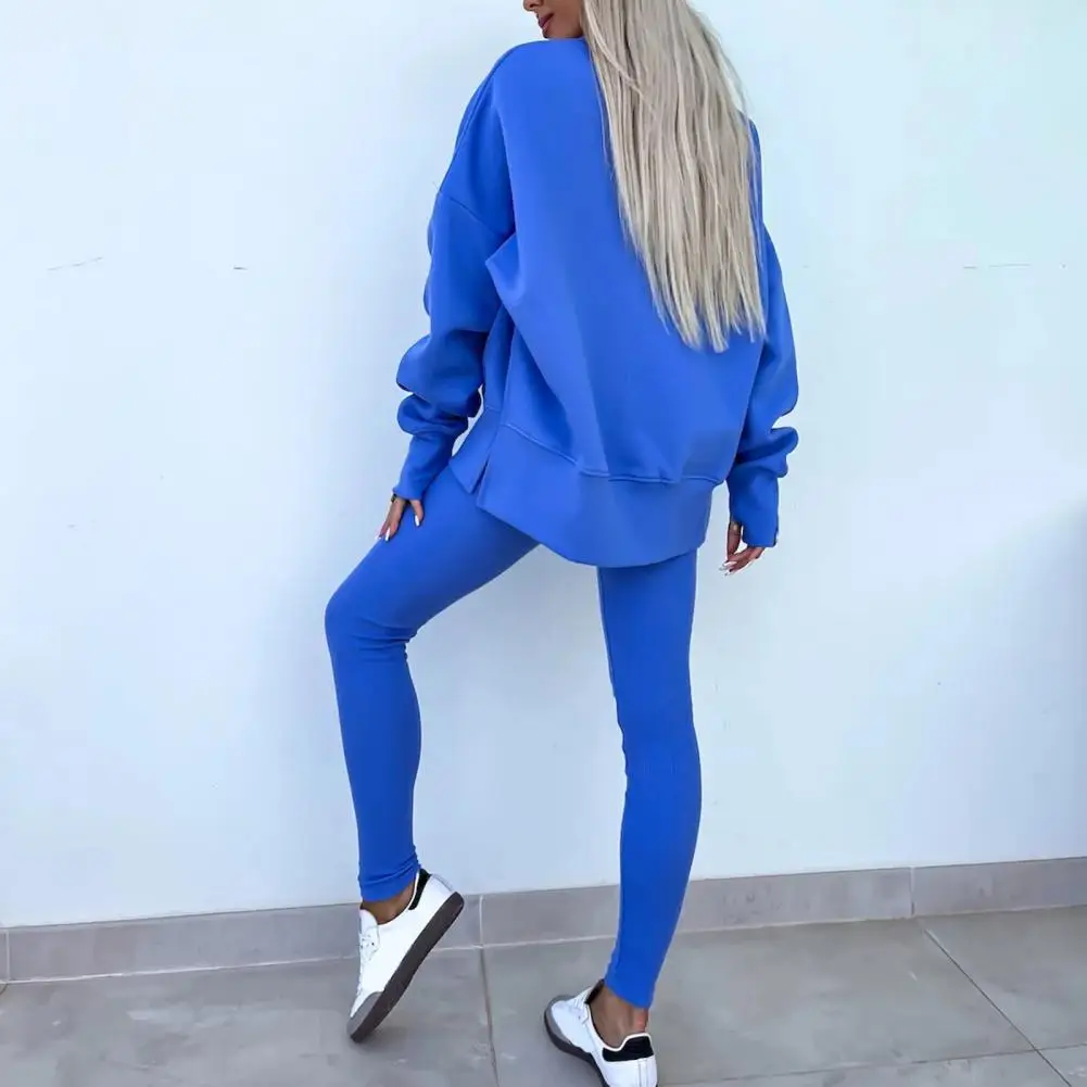 Solid Color Sports Outfit Stylish Women\'s Winter Tracksuit Set with Irregular Hem Sweatshirt Solid Color Trousers for Cold