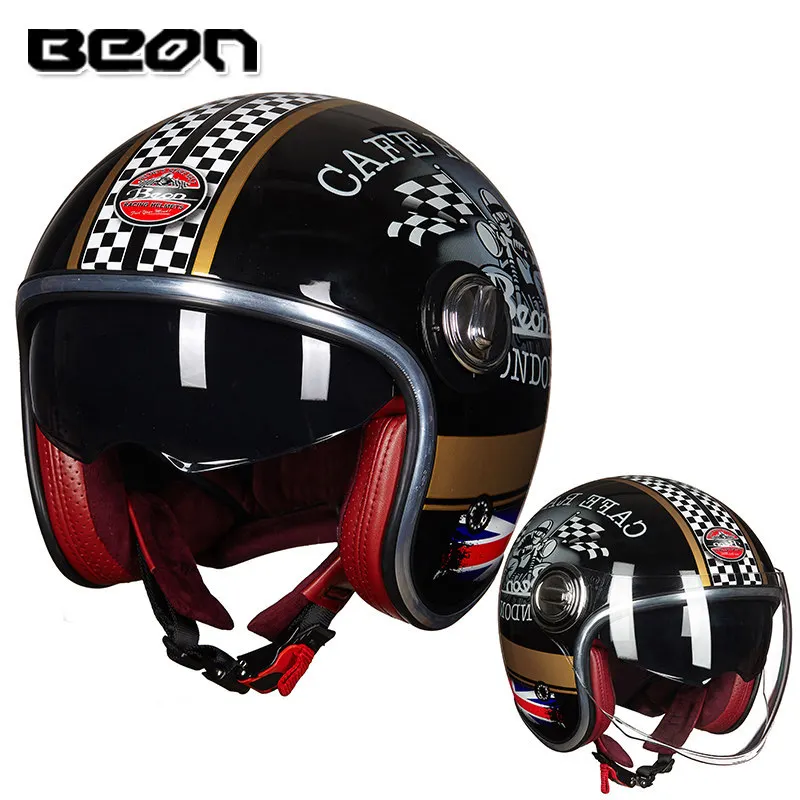 

Мотошлем BEON B108 из стекловолокна, винтажный, открытый, с двойным визором, одобренный ECE, Moto casco