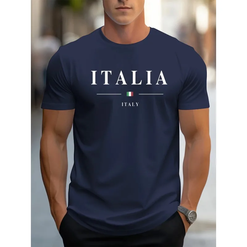 Men's pure cotton T-shirt ITALIA letter printed pattern loose casual cotton short sleeved summer T-shirt