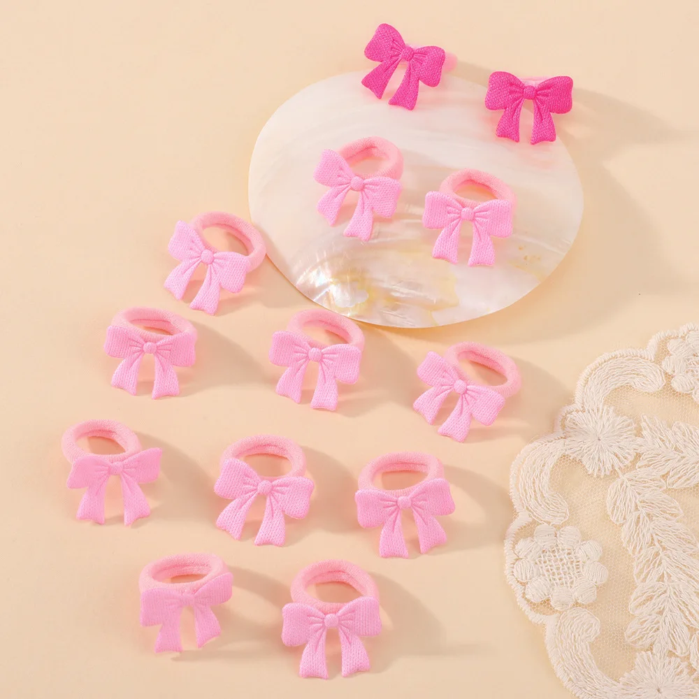 Neues Set mit süßen kleinen Haargummis mit Schleife für Kinder, 10/20 Stück, rosa, aus weichem Stoff, elastische Haargummis für Mädchen, Kleinkinder, zum Befestigen von Pferdeschwänzen. – Detail 4
