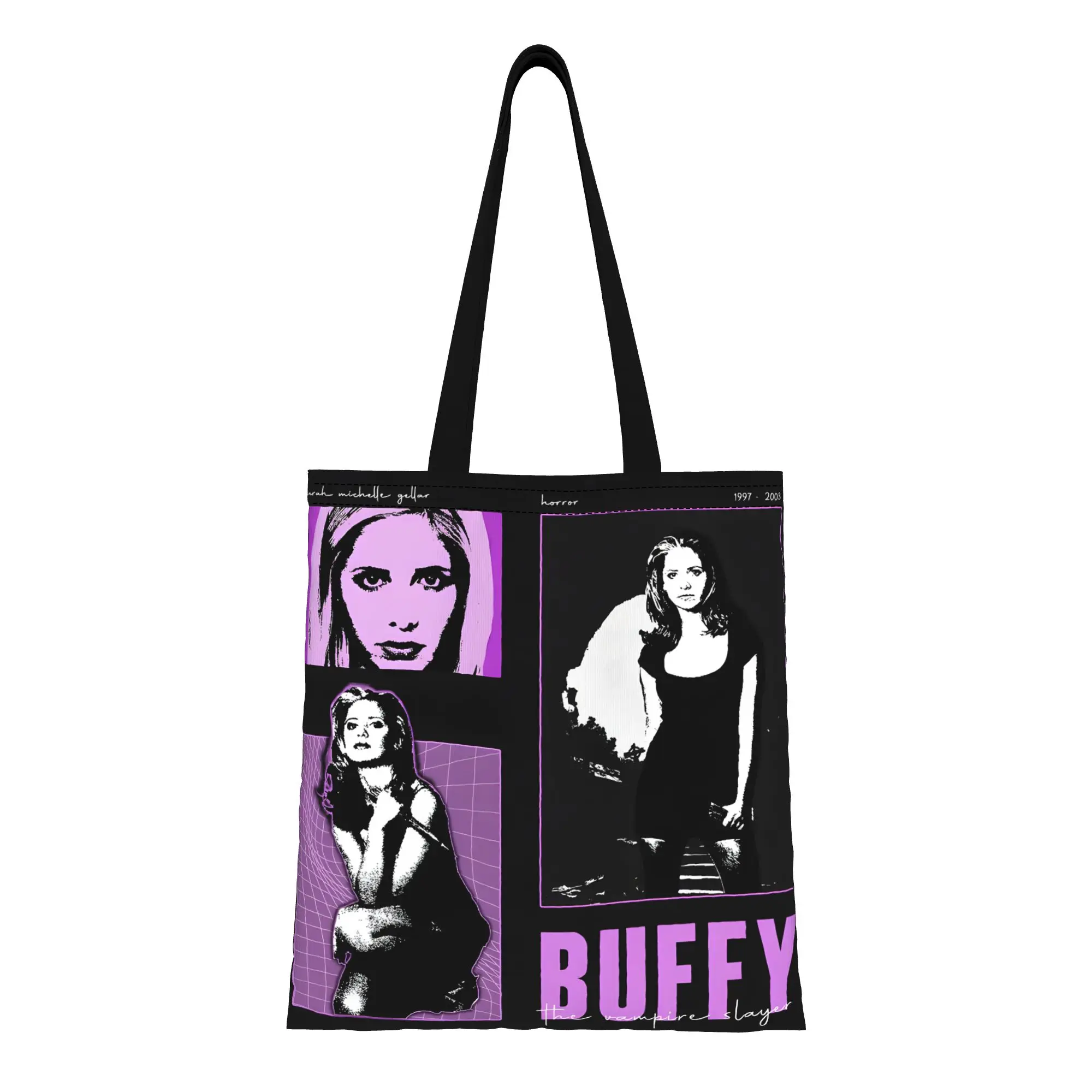 1PC Large Capacity Horror Lady Buffy Gothic Hunter Buffy  Canvas Tote Bag Foldable Chic Pattern No Closed Design