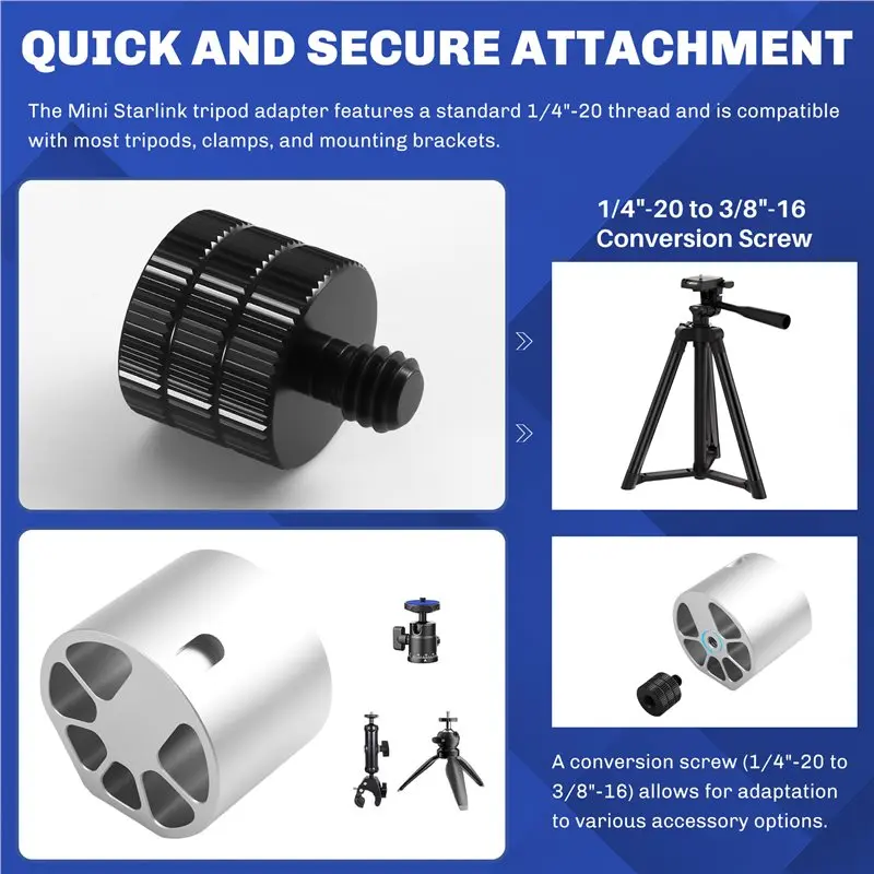For Starlink Mini Compatible Aluminum Tripod Adapter Mount 1/4