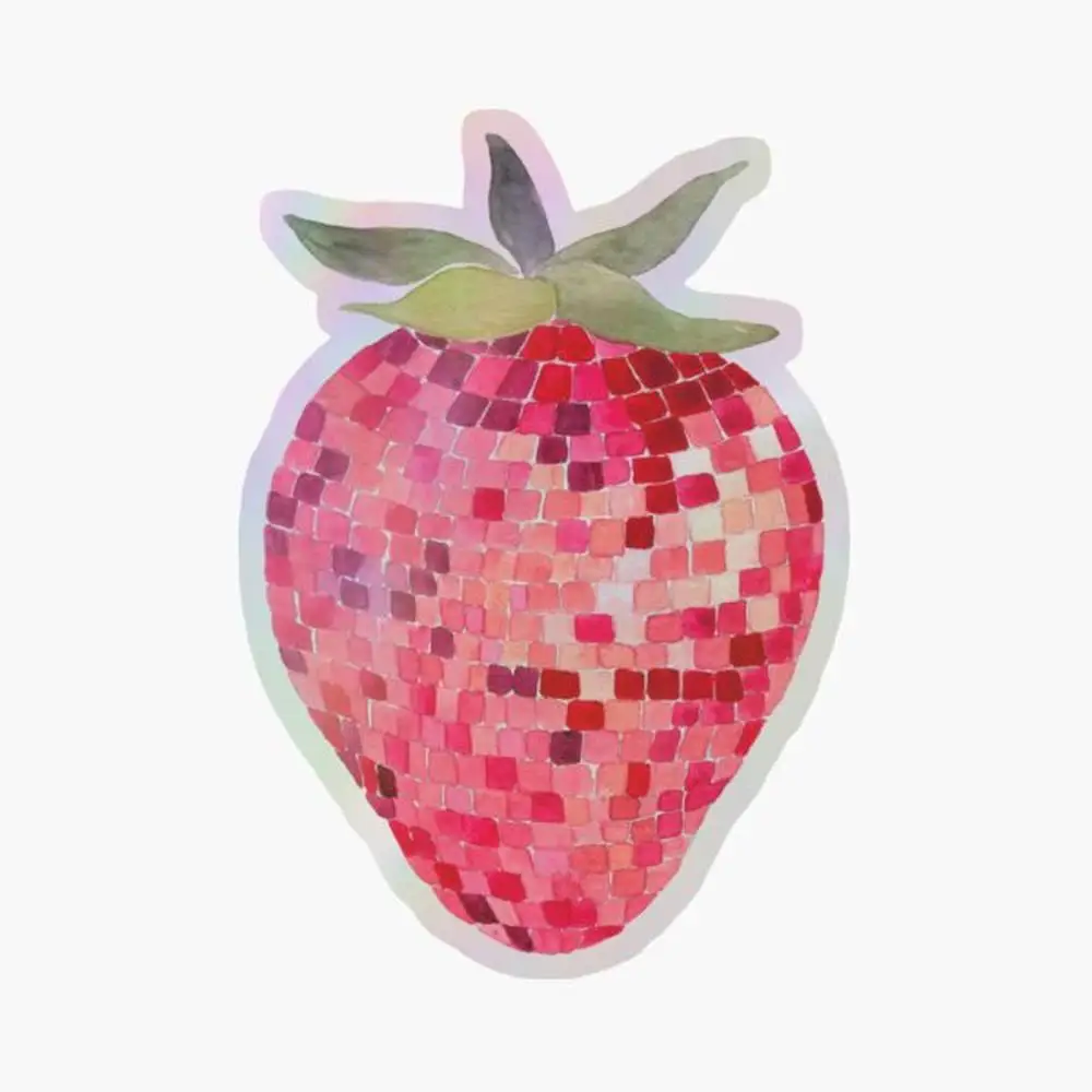Disco Ball Strawberry Holographic Sticker for Laptop Decor Bedroom Car Cute Cartoon Art Fashionable Public Suitcase