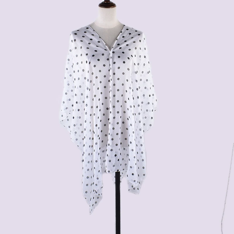 Wholesale of summer women\'s thin sun protection clothing with polka dot print chiffon shawl, pearl button beach towel