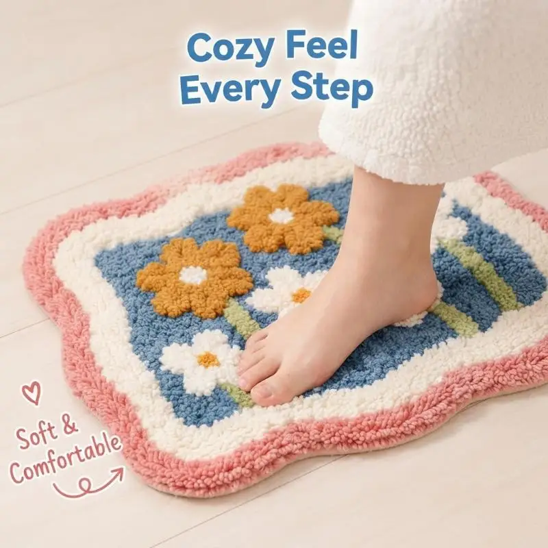 Non Slip Soft Faux Wool Bathroom Shower Mat Super Absorbent Dirt Resistant Carpet for Home Bathroom Decor