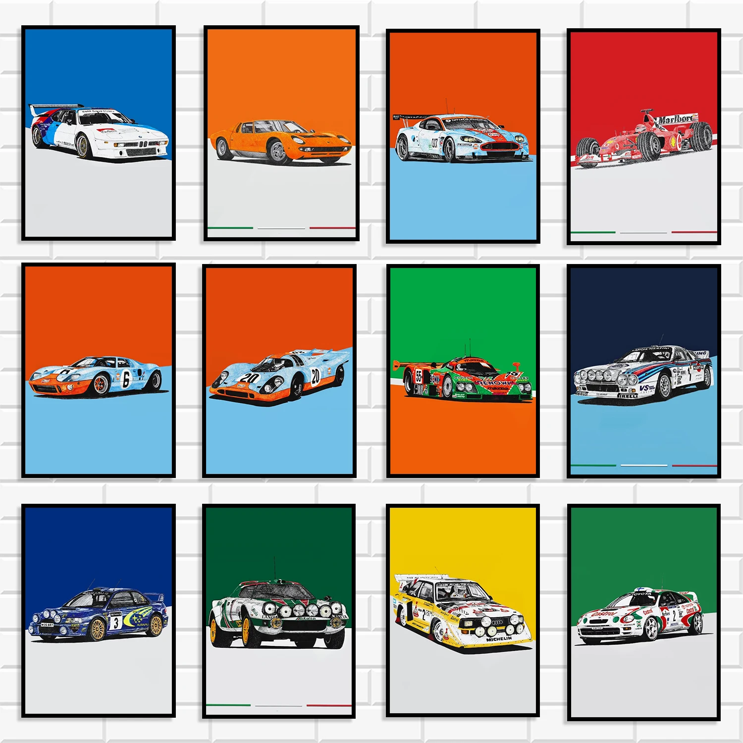 Retro Motorsport Canvas Prints, Classic Rally & Le Mans Race Car Posters Trendy Wall Decor for Man Cave Garage Boys Bedroom