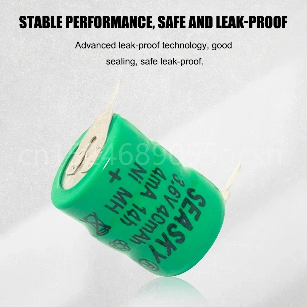 3.6 فولت 40 مللي أمبير ni-mh بطارية قابلة للشحن مع دبابيس لحام لطاقة الطاقة الشمسية التقويم ساعة ليد ضوء متر لعبة