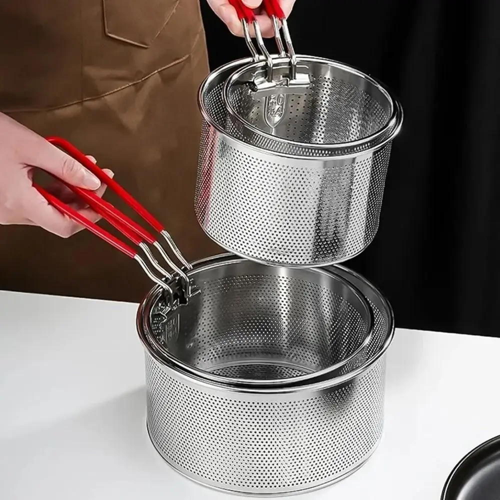 

Stainless Steel Fried Sieve Basket Mesh Design Detachable Handle Deep Frying Basket Oil Filter Easy Clean Food Filter