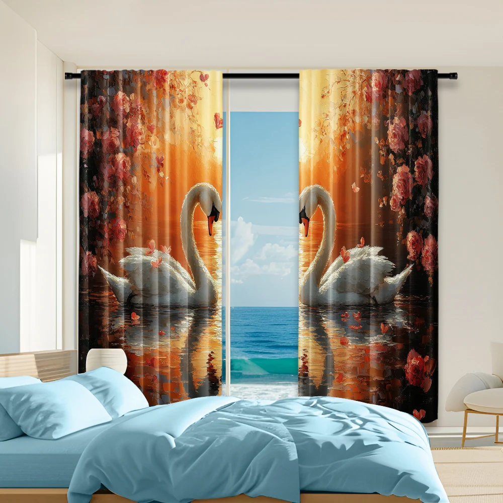 

2 pcs, versatile polyester transparent curtains for home decoration Valentine's Day Love Flower for use in bedrooms and living