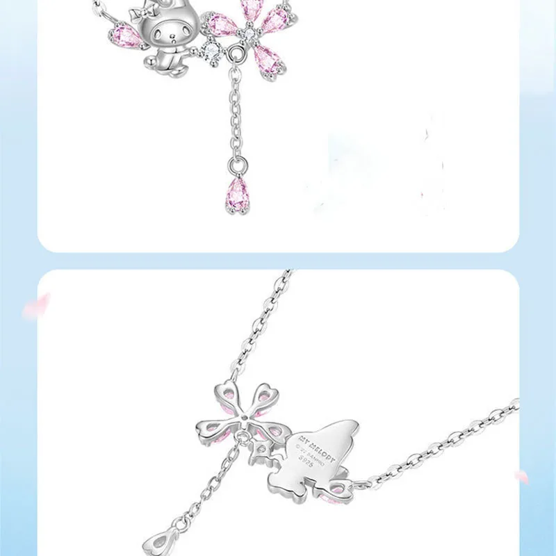 Mininstants Sanurgente My Melody Sakura Collier pour Femme, S925, Incrusté, Zunderes, Romantique, Dessin Animé Polyvalent, Mode Fille, Bijoux Cadeaux