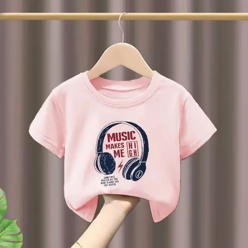 T-shirt de manga curta para meninos e meninas, feita de algodão, com desenhos animados impressos, alta qualidade, tendência, novo verão, 2024