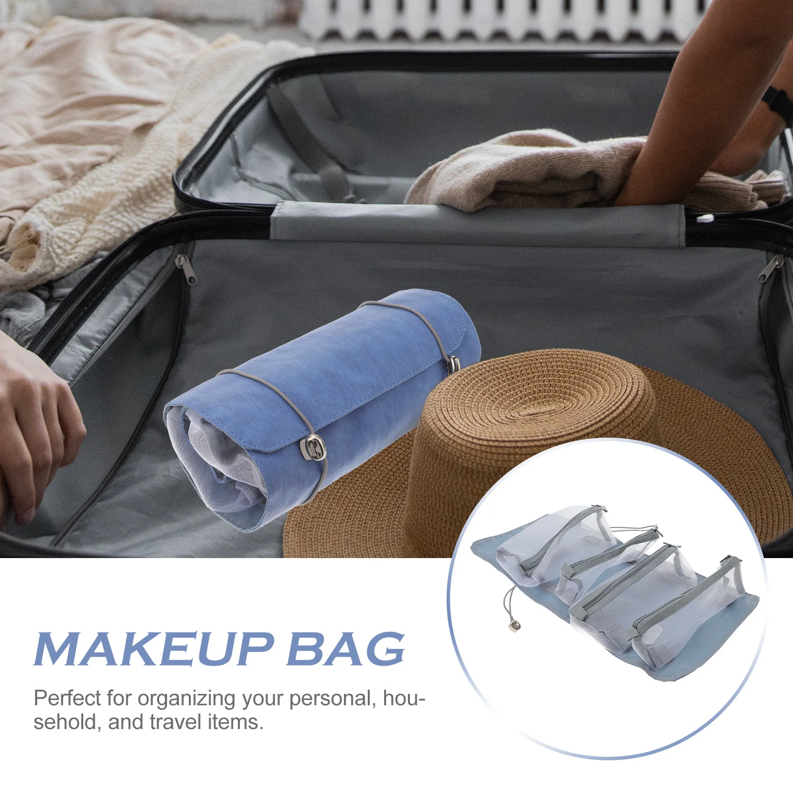 

Adjustable Strap Detachable Bag 4-in-1 Makeup Organizer PU Durable Hanging Toiletry Bag Foldable Storage Pouch