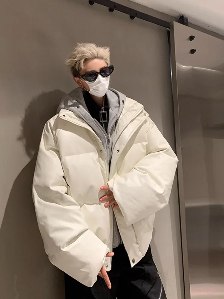 Jaket Pria Musim Dingin Berbahan Kulit PU dan Katun, Model Hoodie Longgar, Mantel Hangat Gaya Remaja, Pakaian Luar Kasual untuk Jalan-Jalan