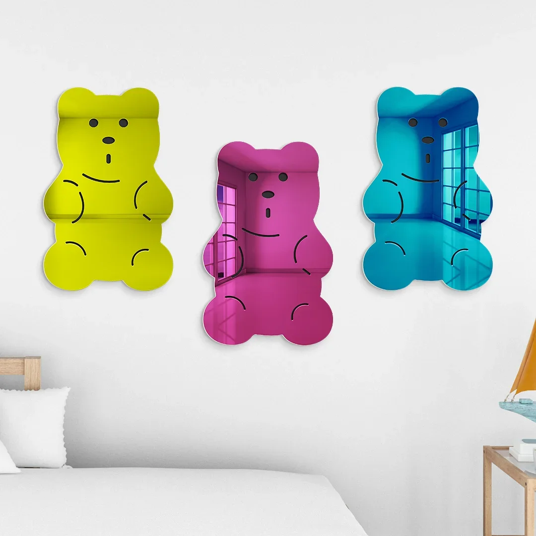 Gummy Bear Mirror Wall Art Vibrant Candy Wall Decor 3D Acrylic Bear Wall Hanging Mirror for Bedroom Dorm Living Room