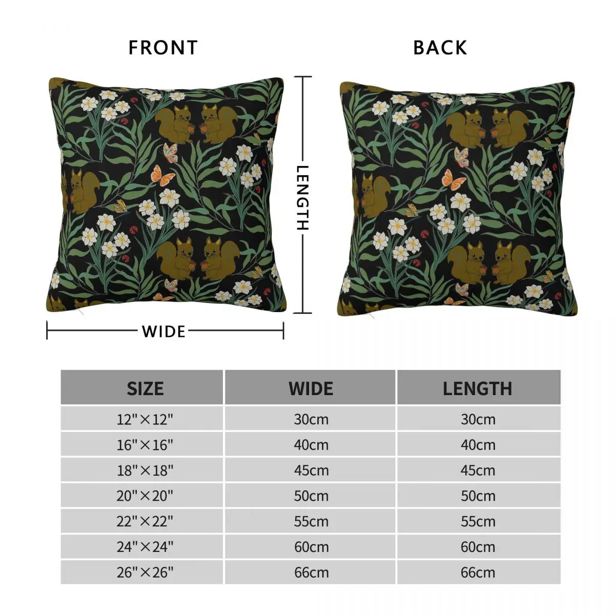 Wildflower Squirrel Butterfly Dragonfly Square Pillowcase Polyester Linen Velvet Creative Zip Pillow Case Sofa Cover Wholesale