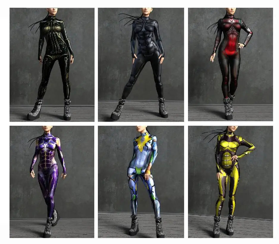 Mechanical CyberPunk Catsuit Woman Zipper Jumpsuit Zentai 3D Bodysuit Halloween Game Party Costume Female Cosplay Outfit