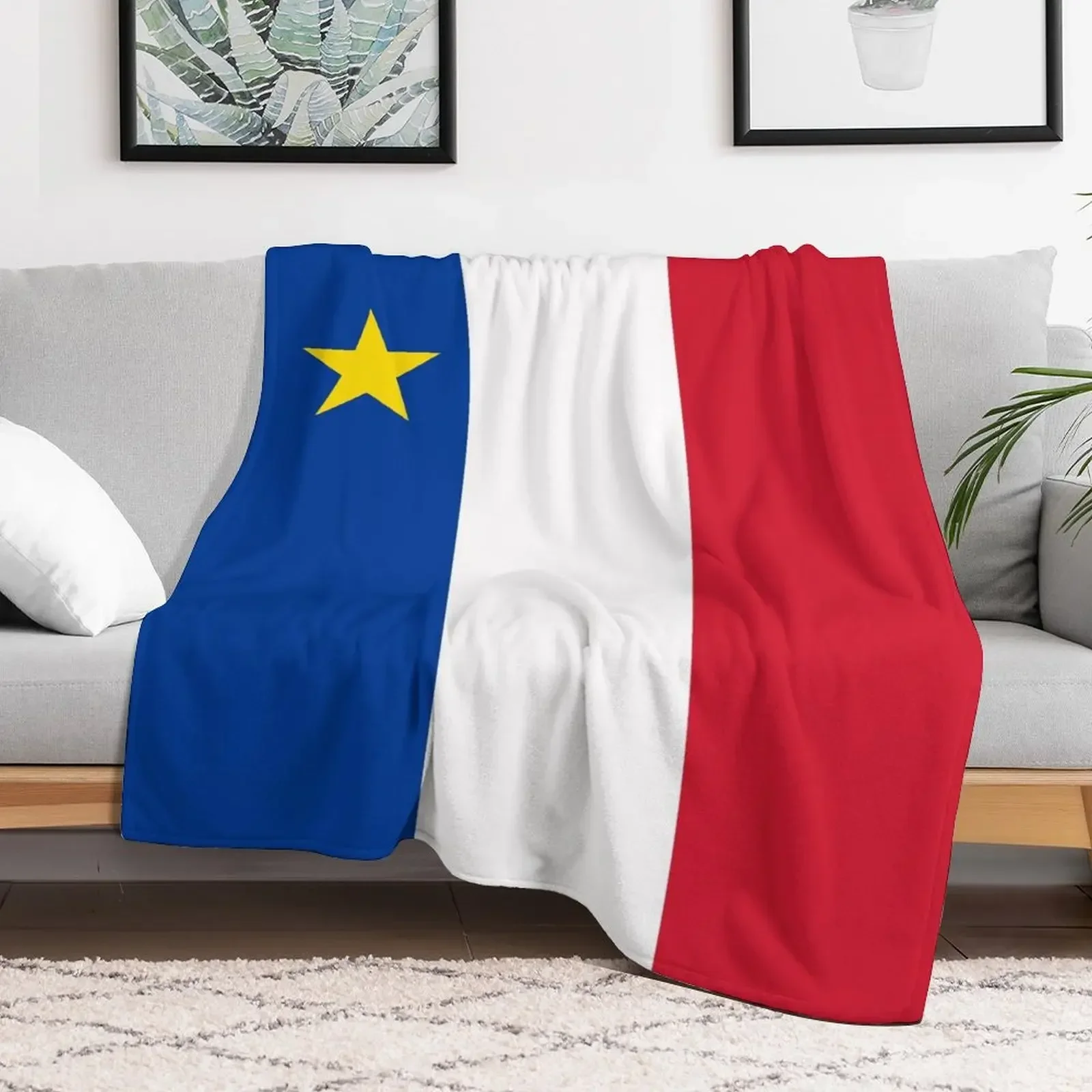 Acadie Acadia Flag blue white red North American New Brunswick Acadian French Canada HD Throw Blanket for sofa Furrys Blankets