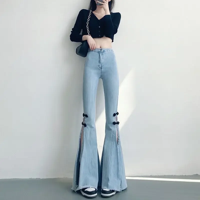 Slim Fit Denim Pants for Women High Waist Shot Womens Flared Jeans with Slits Flare Trousers Loosefit Basics Medium South Korea