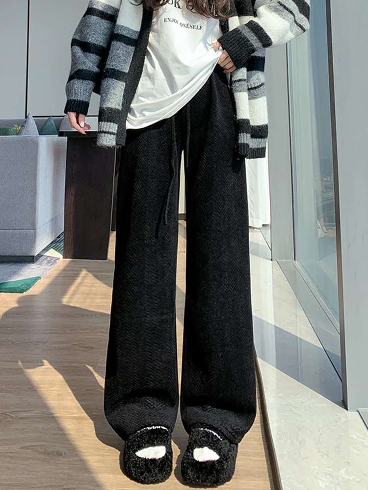 

Женские широкие брюки Thiened Fce, повседневные прямые брюки, осенне-зимние новые свободные драпированные брюки с эффектом похудения