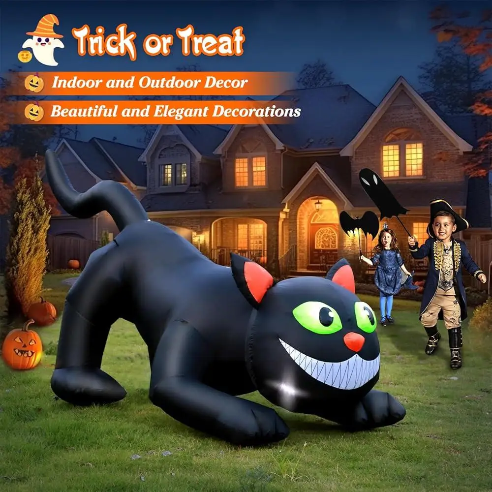 7FT Halloween Inflatable Black Cat Outdoor Decoration LED Lawn Yard Decor Waterproof Blow Up with Blower Easy Setup