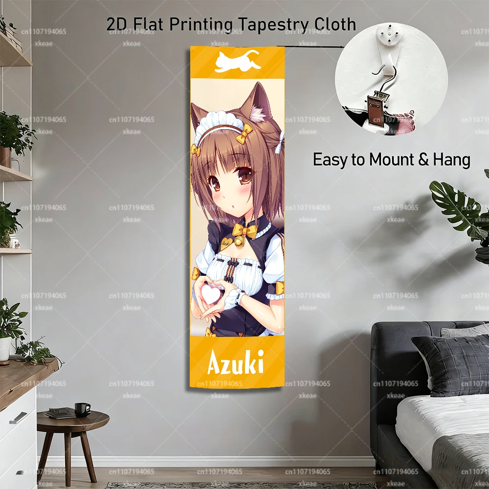 1PC Nekopara Azuki Catgirl Tapestry, Kawaii Maid Anime Wall Hanging, Vertical Long Decor for Bedroom & Otaku Room Printed