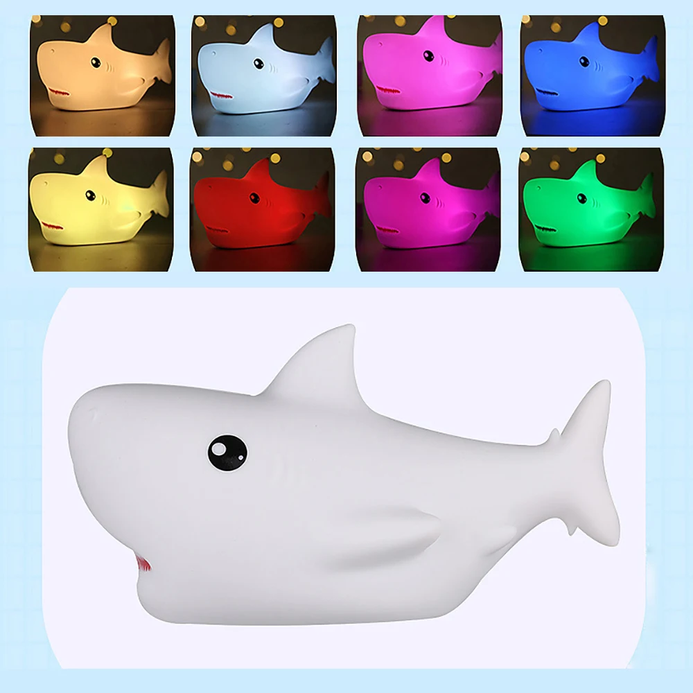 Cute Cartoon Shark Shape Silicone Light,LED NightLights,USB Rechargeable,Bedside Decor Atmosphere Lamp for Kids Baby Gifts